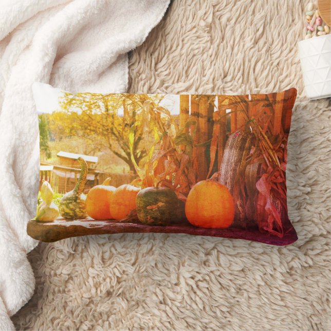 Gourds And Pumpkins Farm Stand Art Lumbar Cushion (Blanket)