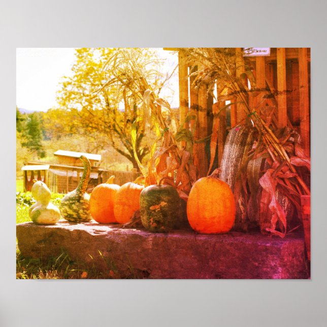 Gourds And Pumpkins Farm Stand Distressed Art Poster (Front)