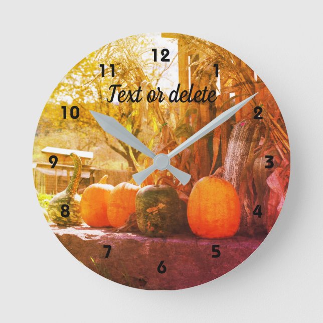 Gourds Pumpkins Farm Stand Vintage Personalized Round Clock (Front)