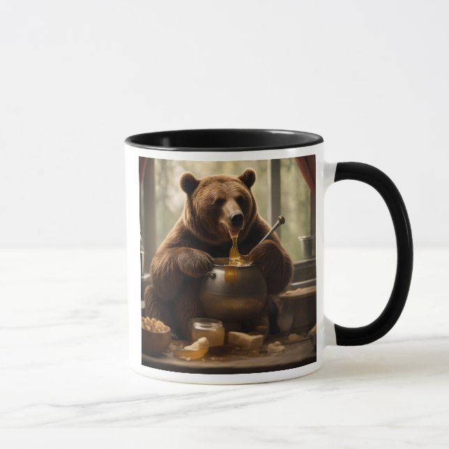 Gourmet bears eating a jar of jam. mug (Right)