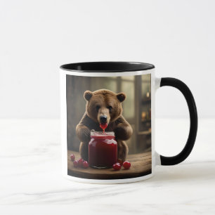 Gourmet bears eating a jar of jam. mug