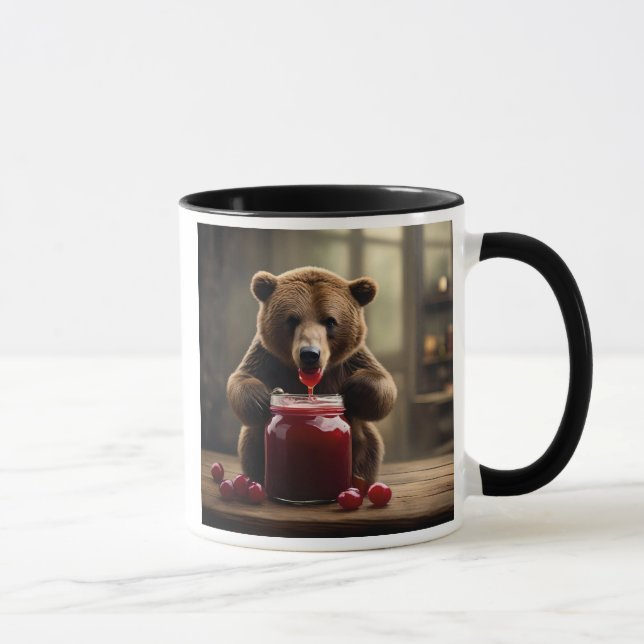 Gourmet bears eating a jar of jam. mug (Right)
