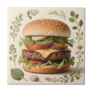Gourmet Cheeseburger Illustration Ceramic Tile