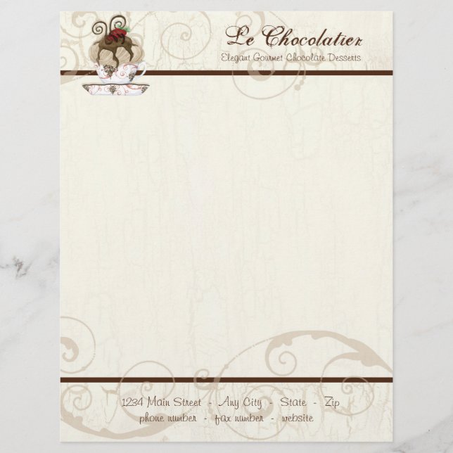 Gourmet Chocolate Mousse Business Cream Stationery Personalized Letterhead (Front)