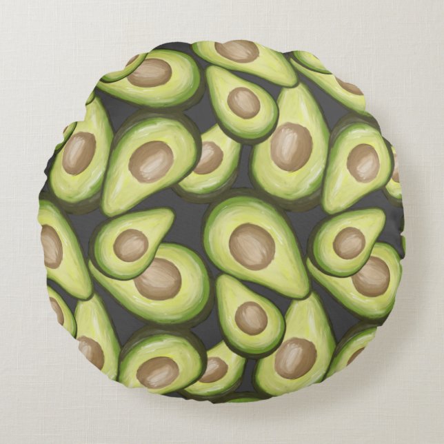 Gourmet Fresh Cut Vegan Avacados Round Cushion (Front)