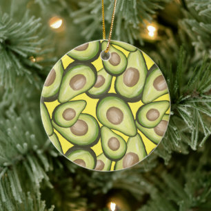 Gourmet Fresh Cut Vegan Avocado Pattern Ceramic Ornament