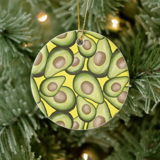 Gourmet Fresh Cut Vegan Avocado Pattern Ceramic Ornament (Tree)