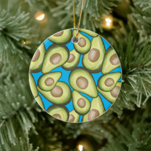 Gourmet Fresh Cut Vegan Avocado Pattern Ceramic Ornament