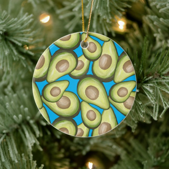 Gourmet Fresh Cut Vegan Avocado Pattern Ceramic Ornament (Tree)