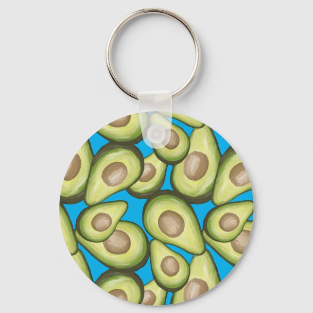 Gourmet Fresh Cut Vegan Avocado Pattern Key Ring (Front)