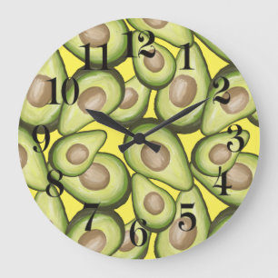 Gourmet Fresh Cut Vegan Avocado Pattern Large Clock