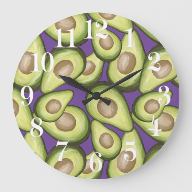 Gourmet Fresh Cut Vegan Avocado Pattern Large Clock (Front)
