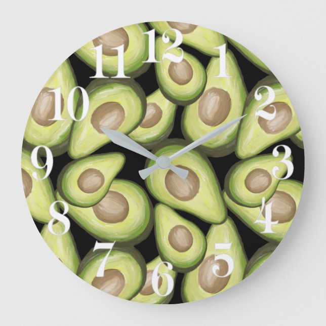 Gourmet Fresh Cut Vegan Avocado Pattern Large Clock (Front)