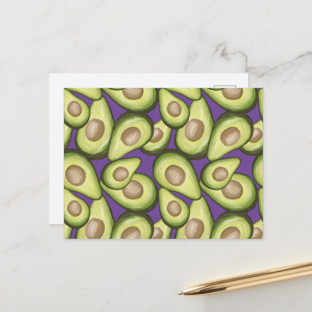 Gourmet Fresh Cut Vegan Avocado Pattern Postcard (Front/Back In Situ)
