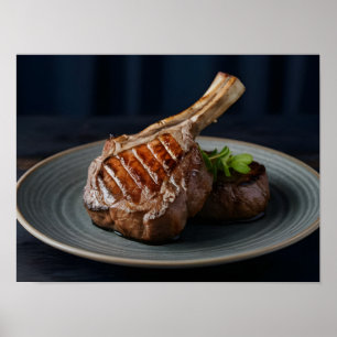 Gourmet Grilled Beef Steak with Elegant Sear Marks Poster