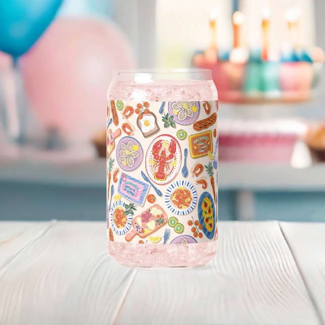 Gourmet Seafood Feast Pattern Pink Drinkware Can Glass (Insitu (Baby Shower))