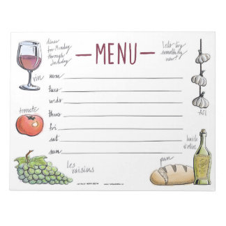Gourmet Weekly Dinner Menu Sticky Notepad