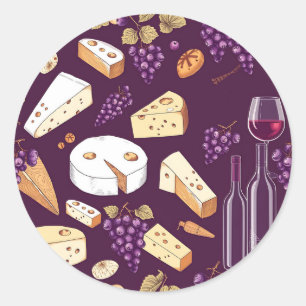 Gourmet Wine and Cheese Pairing Vintage Hand-Drawn Classic Round Sticker