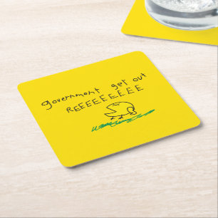 Government get out REE SNEKRIGHT Gadsden Flag Square Paper Coaster
