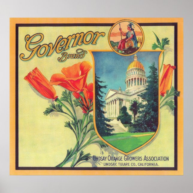 Governor Orange LabelLindsay, CA Poster (Front)