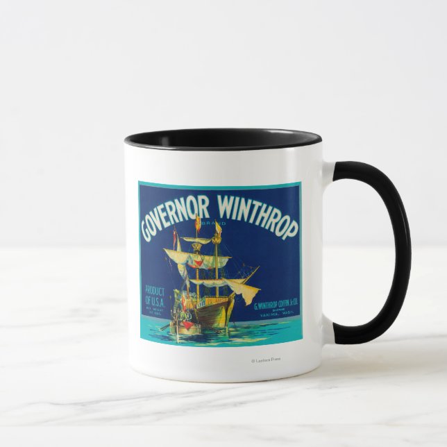 Governor Winthrop Apple Label (blue) - Yakima, W Mug (Right)