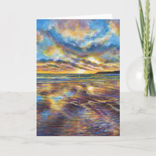 Gower (Wales) beach sunset painting Card