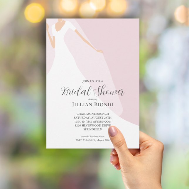Gown and Veil Blush Pink Bridal Shower Invitation (Creator Uploaded)