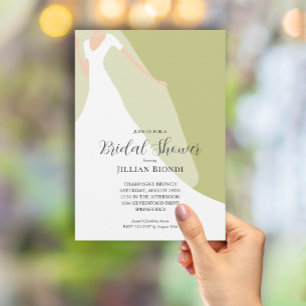 Gown and Veil on Green Bridal Shower Invitation