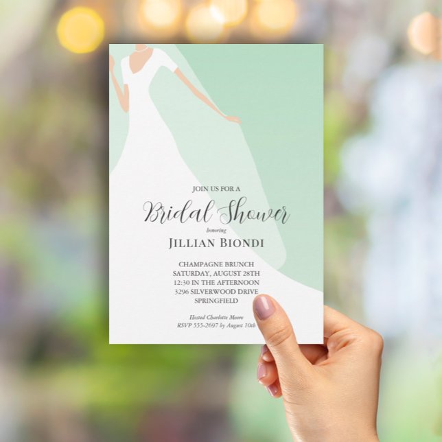 Gown and Veil on Mint Green Bridal Shower  Invitation (Creator Uploaded)