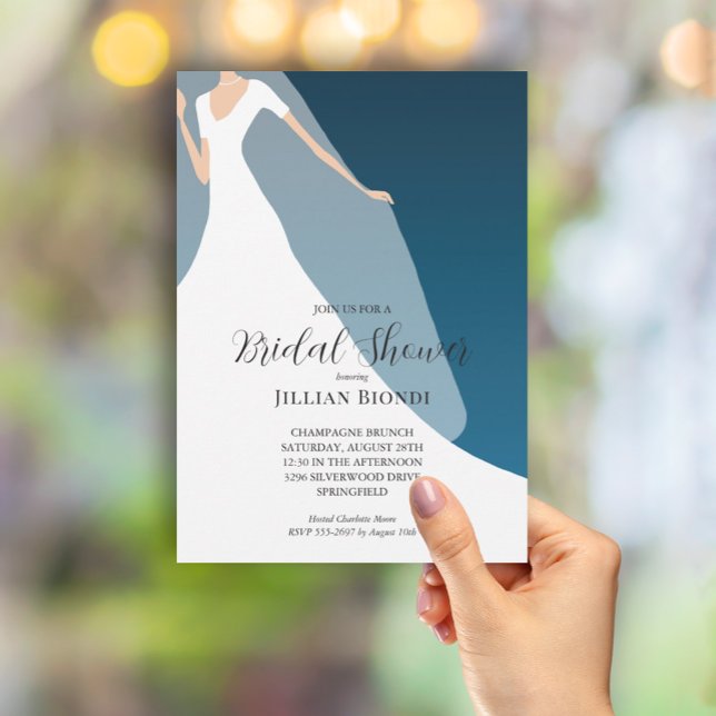 Gown and Veil on Teal Bridal Shower Invitation (Creator Uploaded)