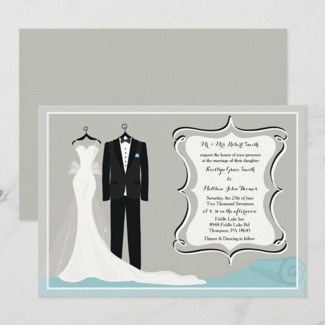 Gown & Tuxedo Wedding or Couples Shower Invitation (Front/Back)