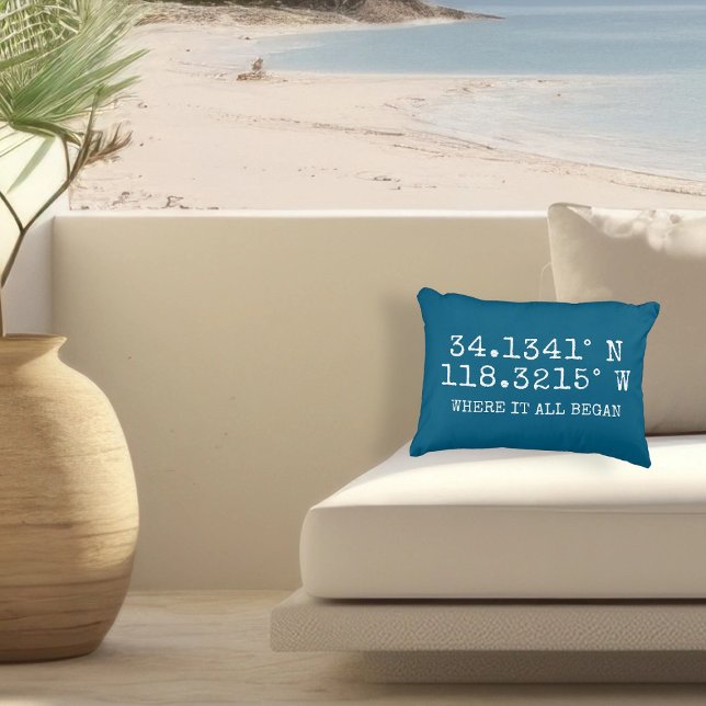 GPS Coordinates and Photo Personalised Decorative Cushion (Name with GPS Coordinates and Photo Personalized Accent Pillow by Ricaso. Available in other colors)