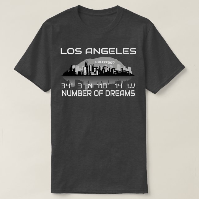 GPS Coordinates Los Angeles Skyline Dream City T-Shirt (Design Front)
