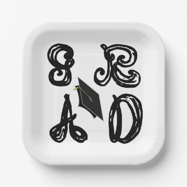 GR AD Fabric Font Grad Cap Graduation Paper Plate (Front)