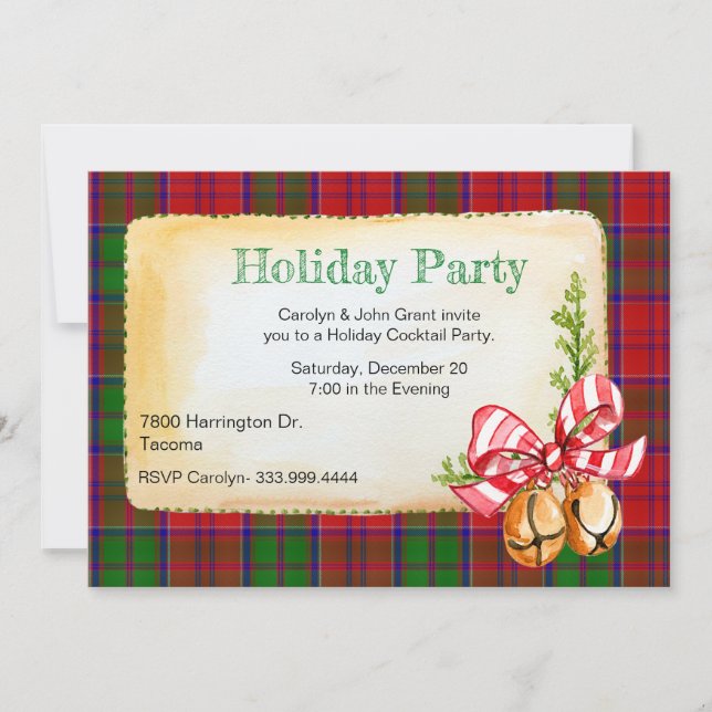 Gra Tartan Plaid Custom Christmas Party Invitation (Front)