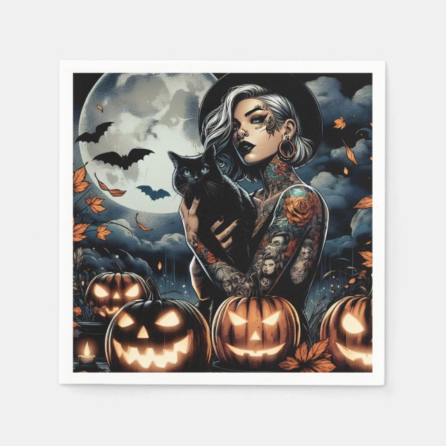 Grab a Broom | Witch Themed Halloween Party Napkin (Front)