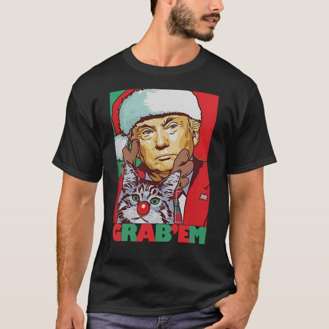 Grab 'Em Cat Funny Trump Christmas Tshirt Xmas Gif (Front)