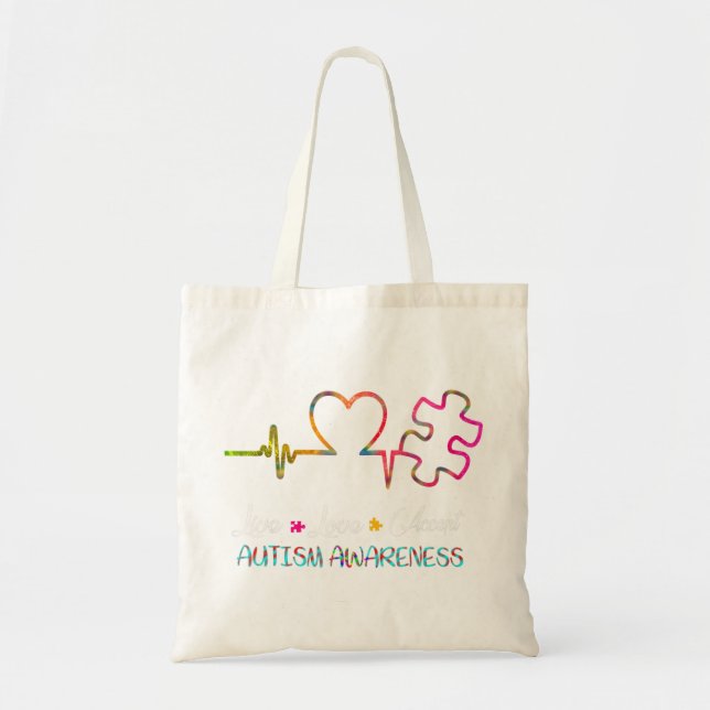 Grab This "Live Love Accept Autism Awareness" As a Tote Bag (Front)