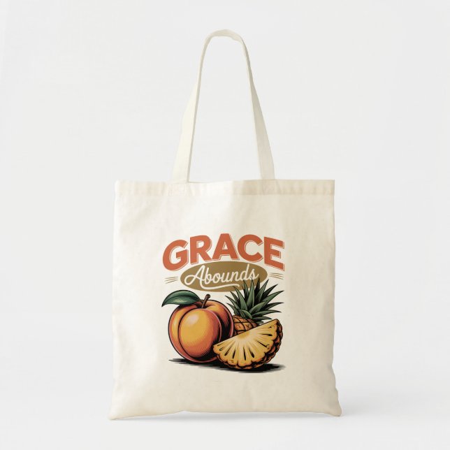 Grace Abounds Peach Pineapple Retro Faith Tee Tote Bag (Front)