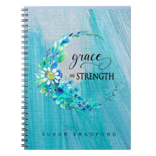 Grace and Strength Inspirational Blue Floral  Notebook