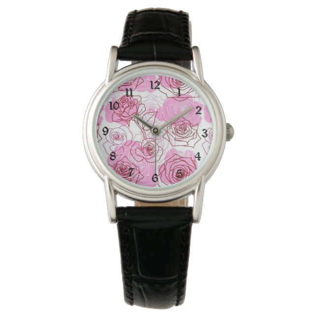 Grace & Appreciation Pink Roses Wrist Watch (Front)