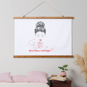 Grace Begins with Coffee Typography Hanging Tapestry
