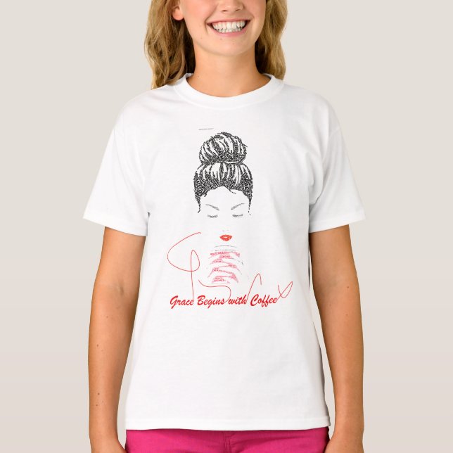 Grace Begins with Coffee Typography T-Shirt (Front)