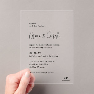 Grace Black and White Modern Wedding Acrylic Invitations