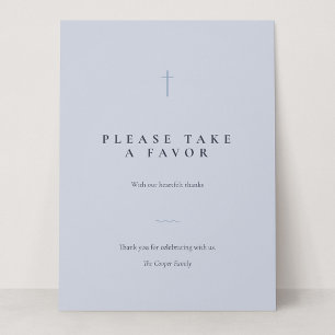 Grace Blue Minimal Cross Take a Favour Table Sign