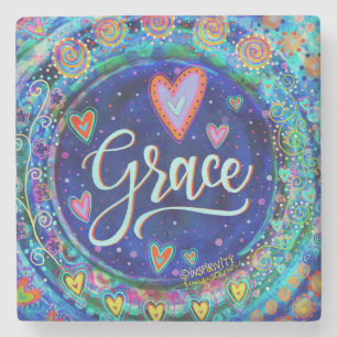 Grace Blue Whimsical Fun Inspirational Drink Stone Coaster