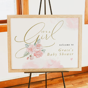 GRACE Blush Floral It's a Girl Baby Shower Welcome Poster