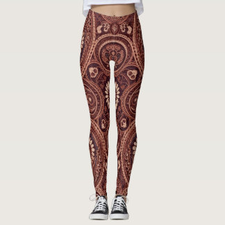 Grace Burgundy Daisy Paisley Embroidery Pattern Leggings