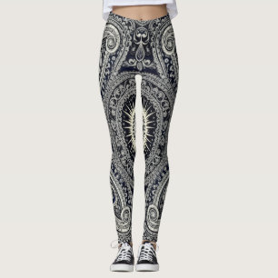 Grace Charcoal Sunburst Paisley Heritage Pattern Leggings