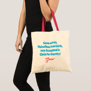 Grace Christian Quote Red and Blue Typography Text Tote Bag